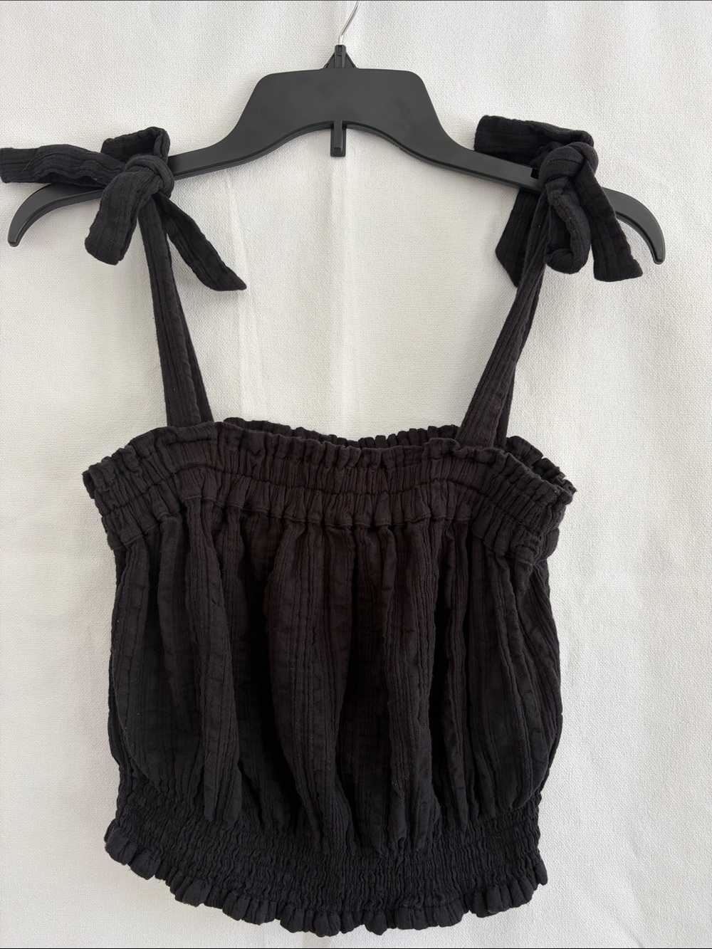 Rip Curl Black Smocked Crop Top with Tie Straps